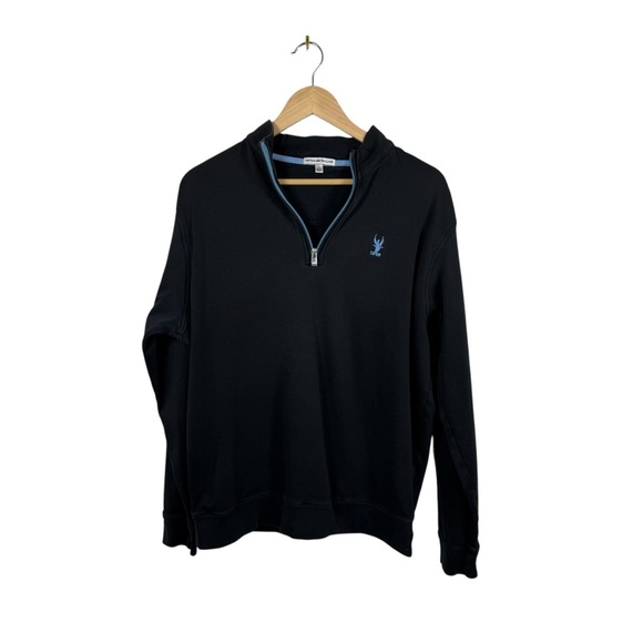 Peter Millar Men’s Interlock Quarter Zip Embroidered Sweater Black/Blue Large - Picture 1 of 9